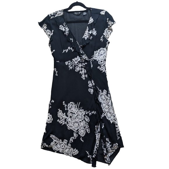Vintage 90s Two of Us Black and White Floral Beaded Dress size XL - Picture 1 of 9